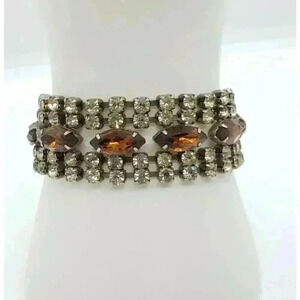 Vintage Bracelet Rhinestone Chunky Wide Wedding Jewelry Juliana Brown Clear